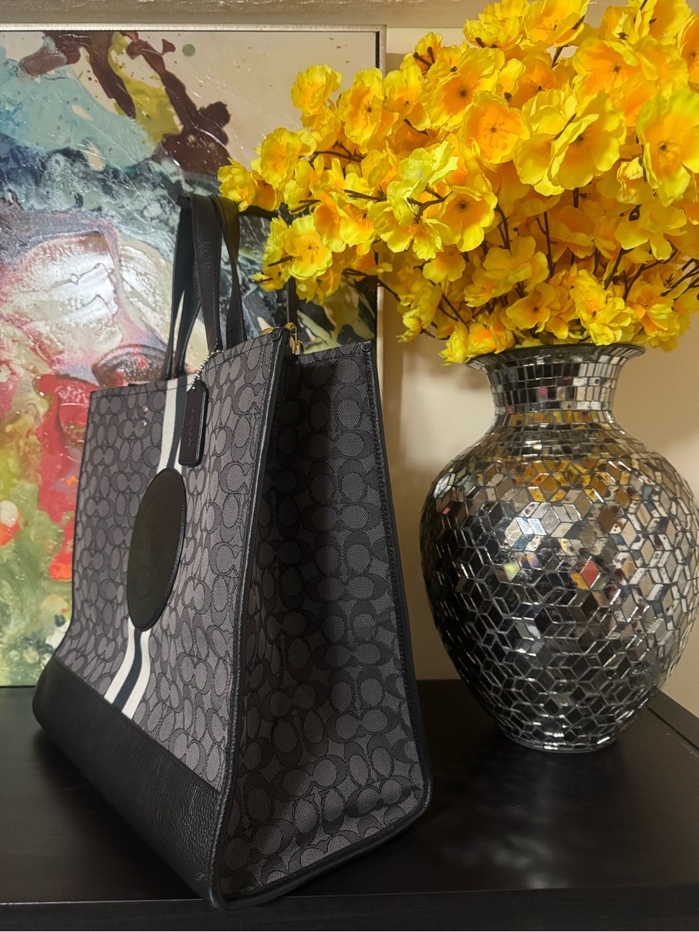 Coach Black and Charcoal Signature jacquard Dempsey Tote 40 - Picture 2 of 9